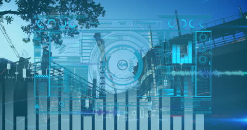 Futuristic Data Interface Overlaying Urban Environment