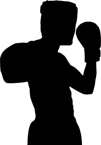 Silhouette of male boxer with helmet on transparent background