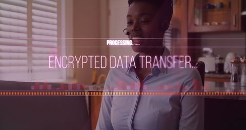 Businesswoman Utilizing Encrypted Data Transfer Technology