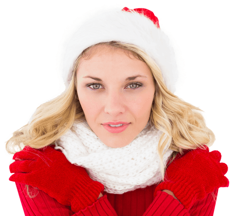 Caucasian Woman in Santa Hat on Transparent Background for Festive Use