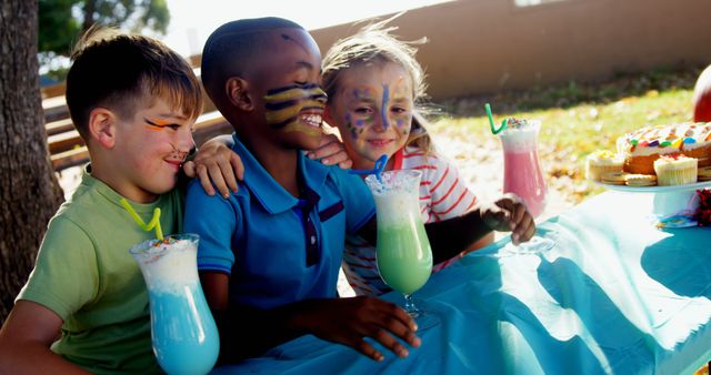 Kids Enjoying Refreshing Milkshakes at Fun Outdoor Party - Download Free Stock Images Pikwizard.com