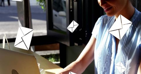 Woman Engaging with Digital Envelopes at Cafe Showing Email Networking - Download Free Stock Images Pikwizard.com