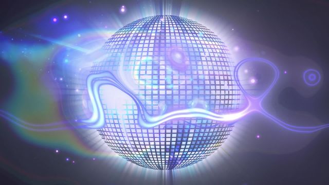 This animation features swirling light trails around a glowing disco ball, creating a vibrant and energetic ambiance. Suitable for use in promotional materials for parties, nightclubs, dance events, digital art projects, and creative entertainment content.