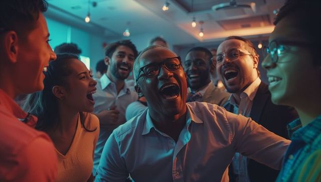 Diverse Team Laughing Together at Casual Corporate Event