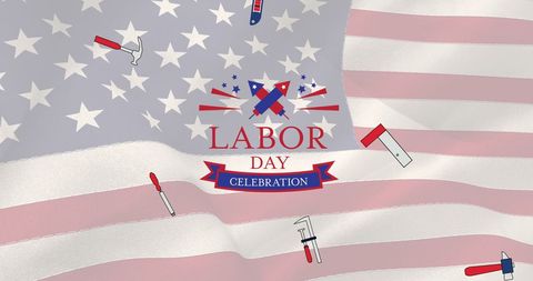 Labor day celebration banner with flag and tools
