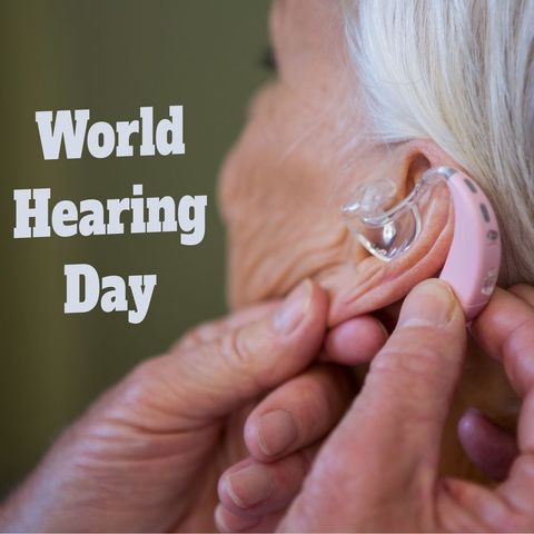 senior woman fitting hearing aid for world hearing day - Download Free Stock Templates Pikwizard.com