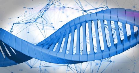 Displaying glossy blue DNA helix over network visualization for biotechnology research