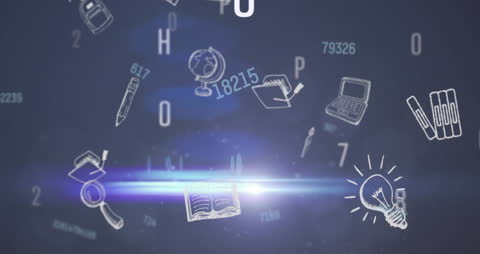Dynamic Educational Icons Floating with Light Effects