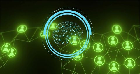 Blue HUD Highlighting Neural Brain Network Over Neon Green Connected Nodes for AI Tech