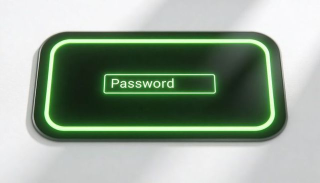 Neon green password field on glossy black rounded panel for secure ui concept