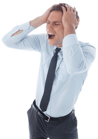 Transparent stressed businessman with hands on head screaming