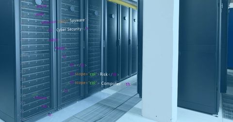 Digital Code Overlay on Data Server Racks in Modern Data Center - Download Free Stock Images Pikwizard.com