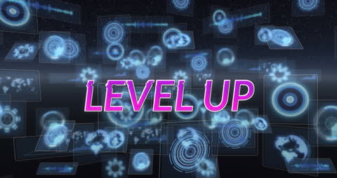 Digital Advancement Concept: Level Up Animation with Data Elements