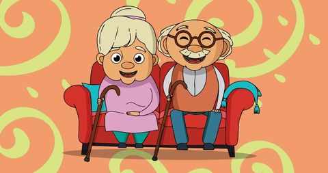 Happy Elderly Couple Seated on Cozy Couch With Canes - Download Free Stock Images Pikwizard.com