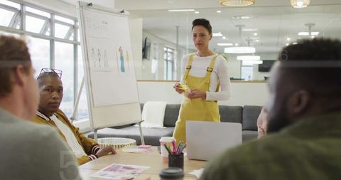 Fashion Designer Presenting Sketches during Office Brainstorming Session