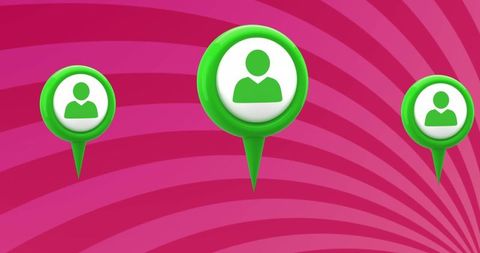 Green Social Media Profile Icons on Vibrant Pink Swirl Background