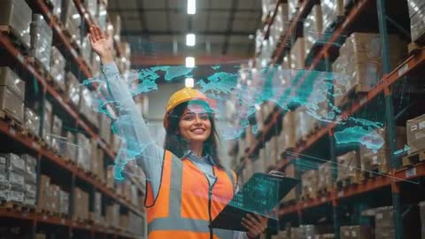 Warehouse Worker Engaged With Holographic Interface