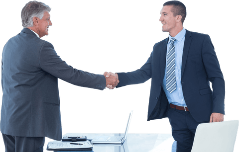 Transparent Partnership Between Caucasian Businessmen Handshake