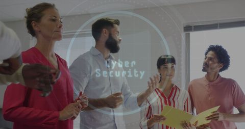 Diverse team discussing cybersecurity strategies