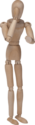 Standing wooden mannequin with transparent background