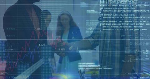 Shaking Hands Closing Tech-Driven Business Deal Overlaid with Financial Charts and Code