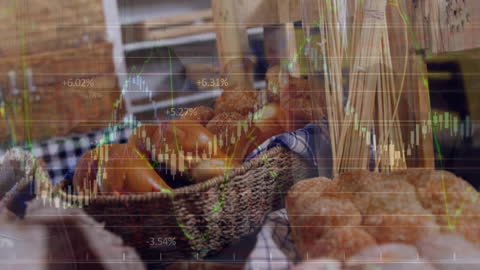 Animated Financial Data Overlaid on Bakery Products