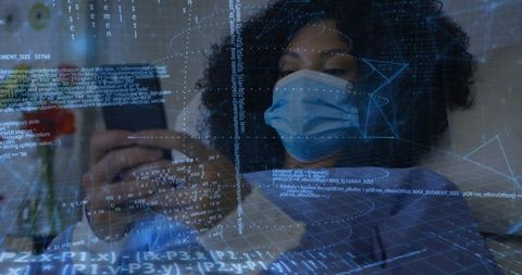 Female Patient with Smartphone and Digital Overlay in Hospital Environment