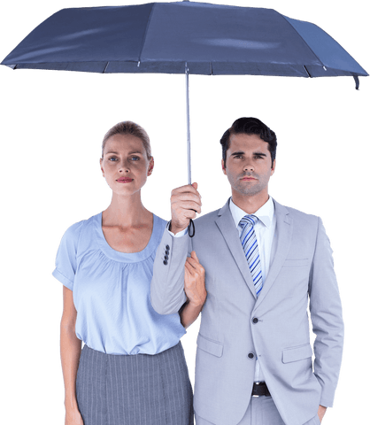 Confident Business Professionals Holding Transparent Black Umbrella