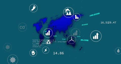 Abstract Global Business and Eco Technology Interface on World Map - Download Free Stock Images Pikwizard.com