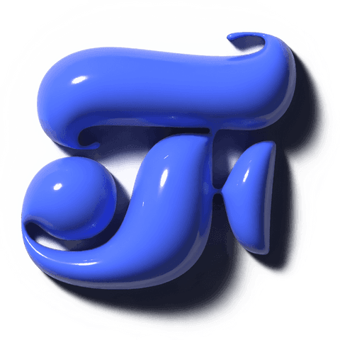 Transparent glossy blue 3d glyph floating on transparent background, abstract sculpture
