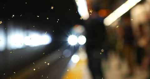 Blurry Subway Station with Luminous Train Lights and Stars