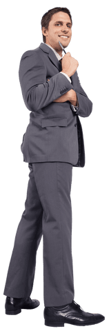 Transparent Thoughtful Businessman Holding Pen