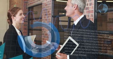 Business Professionals with Digital Finance Overlay - Download Free Stock Images Pikwizard.com