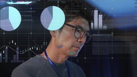 Businessman Analyzing Digital Infographics for Financial Insights