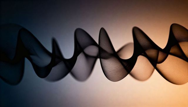 Flowing Dark Ribbon Waveform Forming Overlapping Sine Loops on Gradient Backdrop