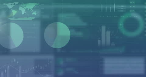 Infographic Interface with Abstract Business Graphs and World Map