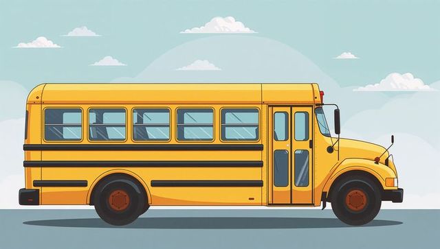 Classic yellow school bus on road under cloudy sky