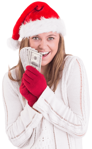 joyful woman wearing santa hat holding money isolated transparent - Download Free Stock Videos Pikwizard.com