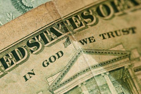 Close-up view of u.s. Dollar bill with 'in god we trust'
