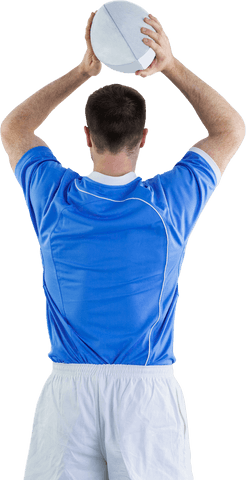 Back View of Rugby Player Preparing Throw Rugby Ball Transparent