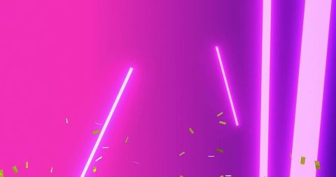 Golden Confetti and Neon Lines on Vivid Purple Gradient