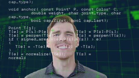 Caucasian Businessman with Digital Code Overlay