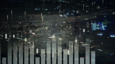 Data Analytics Overlay on Vibrant Night Cityscape