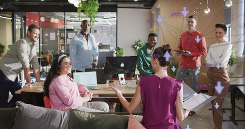 Diverse Team Collaborating on Ideas in Modern Office