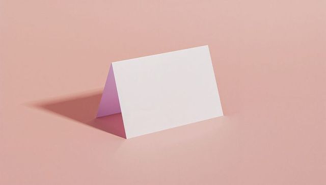Minimalist blank tent-fold card on pastel pink background