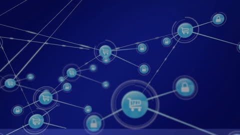 Digital Networking with Online Shopping and Security Icons