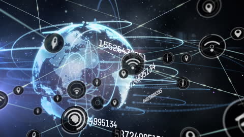 Digital Globe with Data Connections Surrounded by Technology Icons