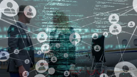 Business Professionals with Digital Data Network Overlay