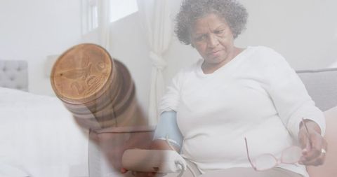 Senior woman anxiety over financial health amid medical concerns