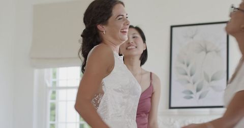 Bride Preparing with Friends Before Wedding Ceremony and Celebration